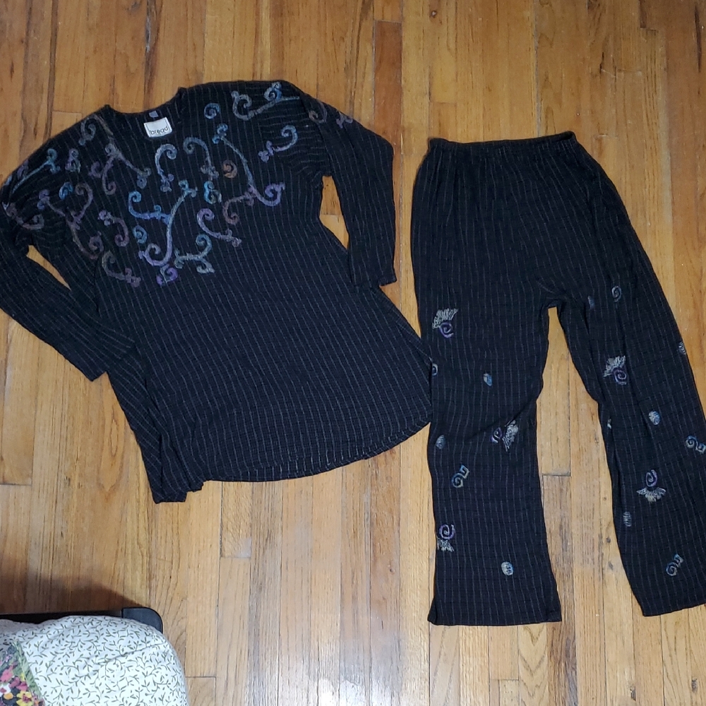 fun and funky black pant set with handpainted metallic designs